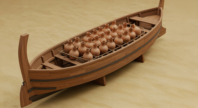 Detailed Phoenician merchant ship model, a fascinating representation of ancient commerce and maritime transport