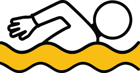 Stick figure swimmer isolated on white background, depicting a person in motion, engaged in the sport of swimming, with minimalist design and simple lines, representing a healthy and active lifestyle