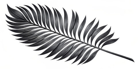 Obraz premium Monochrome Palm Frond Pencil Drawing, Botanical Illustration, Tropical Leaf Art, Nature, Black and White Palm leaf, botanical art
