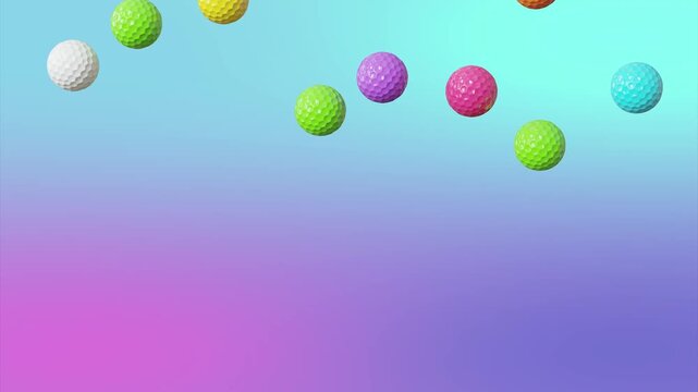 Colorful golf balls falling in seamless loop animation on background.