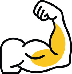 Muscle arm icon isolated on white background, a simple vector illustration of a strong biceps for fitness, bodybuilding, gym workout, and exercise, representing power and strength