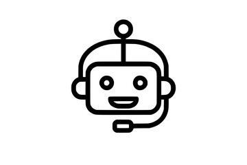 Obraz premium Friendly AI robot head with headset and microphone icon 