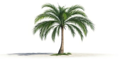 Obraz premium Single Palm Tree 3D Render, Tropical Paradise, White Background, Isolated, Summer Vacation, Beach Plant palm tree, 3d rendering
