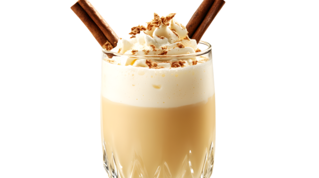 Layered Eggnog Drink with Whipped Cream and Cinnamon