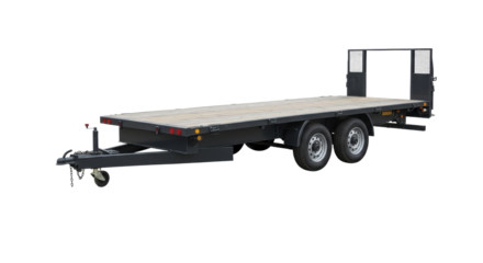 Flatbed Trailer With Wooden Decking On White Background