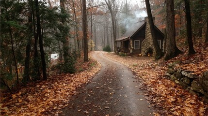 Fototapeta premium Charming Cabin Retreat in the Autumnal Woods