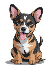 Illustration of a cute cartoon puppy postcard or sticker on a white isolated background. Vector graphics. EPS.