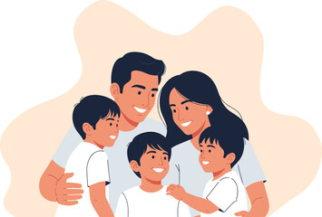 Obraz premium Happy smiling Hispanic family hugging and looking at each other