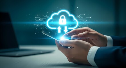 Cloud data security concept smartphone digital illustration