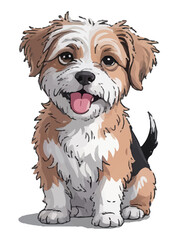 Illustration of a cute cartoon puppy postcard or sticker on a white isolated background_02. Vector graphics. EPS.