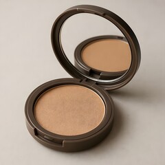 Compact mirror with product reflecting inside.