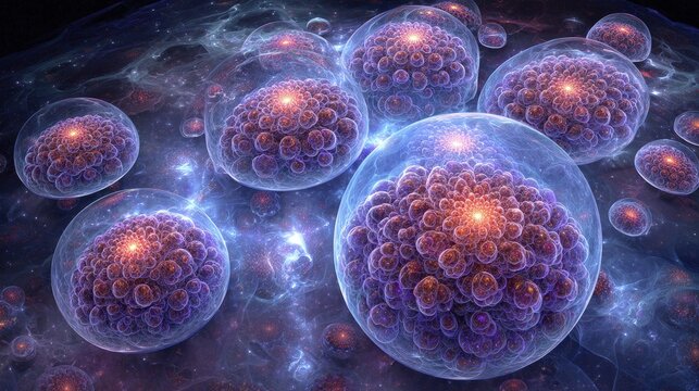 Abstract Space Cells Glowing Spheres