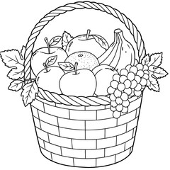 Fruit Basket Coloring Page – Healthy Food Printable Activity for Kids