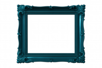 Classic teal blue ornate frame with transparent background, perfect for showcasing artwork or photos