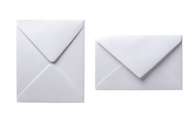 Two white envelopes, one square, one rectangular,  show folded flaps