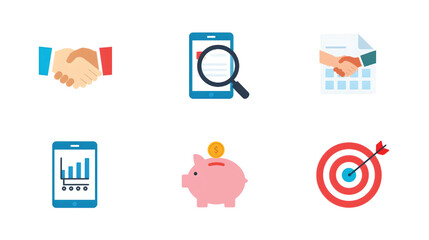 This set of flat vector business and finance icons is perfect for web design and internet shopping websites