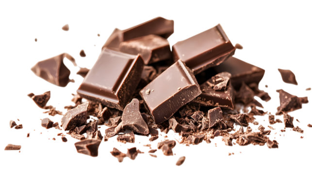 Pile of Chocolate Pieces on Transparent Ground