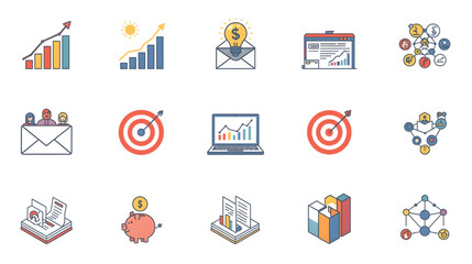A comprehensive vector icon set with flat illustrations for business, finance, and web design