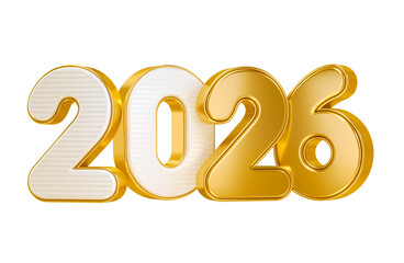 White and Gold 2026 Numbers in 3D render with transparent background