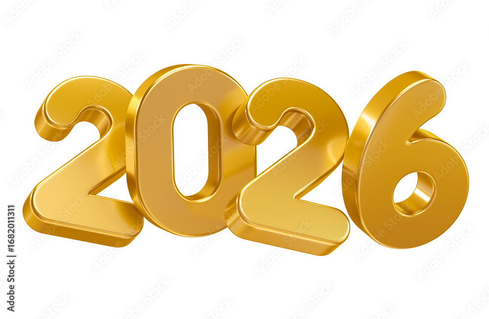 Wall mural golden 2026 typography in 3d render with transparent background