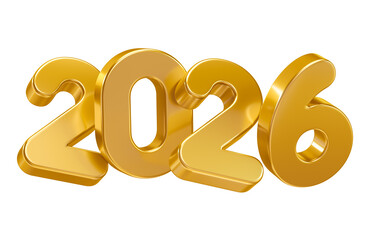 Golden 2026 Typography in 3D render with transparent background