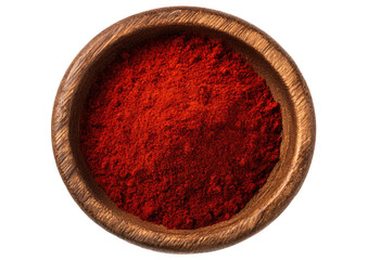 Red spice powder in wooden bowl