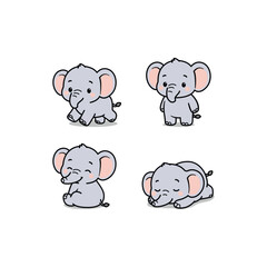 Cute kawaii elephant collection, vector illustration