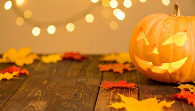 Halloween Pumpkin on a Bench Outdoors