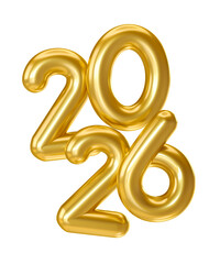 Glossy Golden 2026 Numbers in 3D render with transparent background