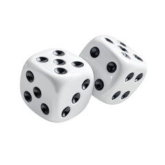 Two white dice with black pips, slightly angled