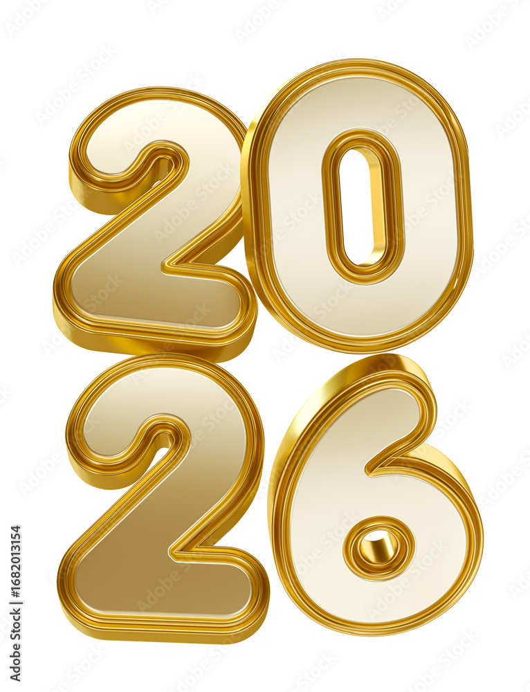 Wall mural golden 2026 vertical numbers in 3d render with transparent background
