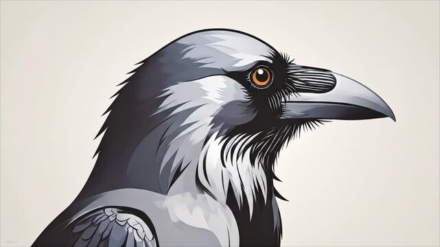 Detailed gray raven portrait illustration
