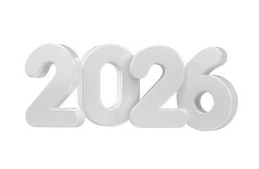 White 2026 Typography in 3D render with transparent background