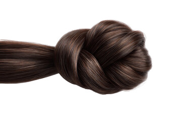 Close-up of a styled, knotted brown hair
