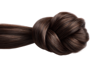 Close-up of a styled, knotted brown hair