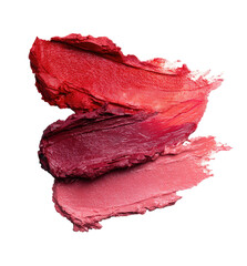 Three swatches of lipstick in varying shades of red and pink (1)