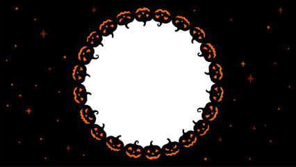 Halloween pumpkin frame. Scary jack o lantern with copy space. Spooky holiday background for party invitation. © hiten666