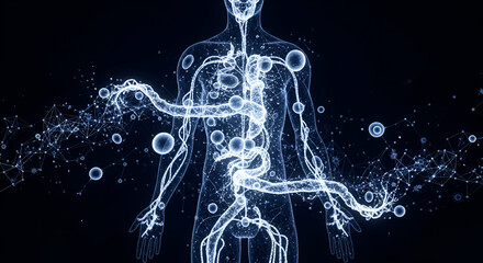 Human body network illustration representing medical research and science technology