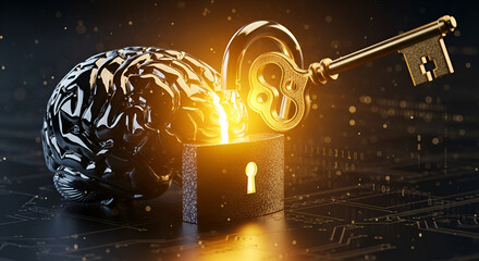 Unlocking human potential: brain, key and security concept symbolizing intelligence