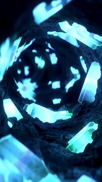 Bioluminescent Crystal Caves Subterranean Zoom: An Otherworldly Journey into Fractured Light and Deep Shadows
