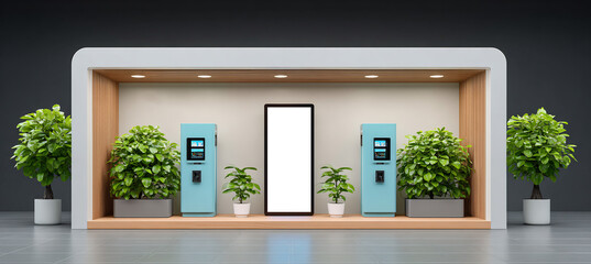 Blank Screen Mockup EV Charging Stations in a Modern Room A Customizable Template for Tech and Energy Brands marketing