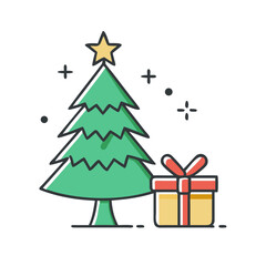 Naklejka premium Christmas tree and gift box icon and logo design