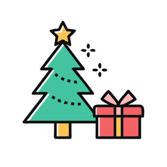 Fototapeta premium Christmas tree and gift box icon and logo design