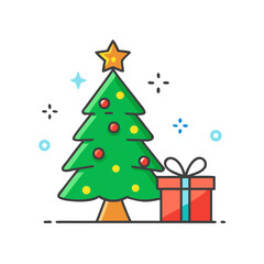 Obraz premium Christmas tree and gift box icon and logo design