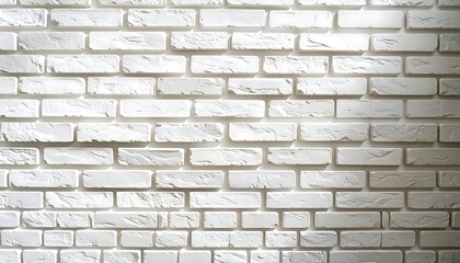Fototapeta premium A clean, pristine white brick wall displays a repeating pattern of rectangular blocks, bathed in soft, even light.