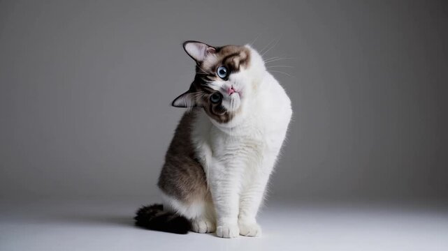 Feline creatures of the Birman breed directing their gaze towards the camera, graphed against white backdrop