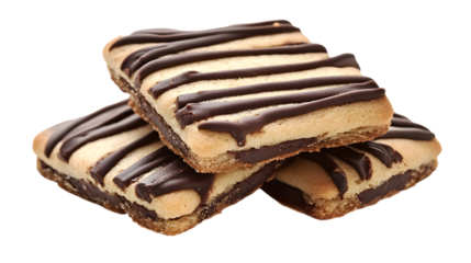 Square Cookies with Chocolate Stripes on Transparent