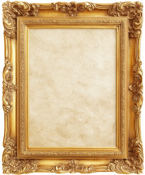 Empty gold frame, ornate, beige background