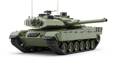 Modern Green Military Tank Ready for Combat on an isolated transparent background, symbolizing power and defense