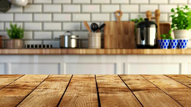Rustic Kitchen's Cozy Ambiance: Warmth emanates from a wooden surface, a backdrop showcasing kitchen essentials, embodying a sense of domestic tranquility and culinary creativity.